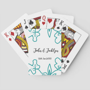 Türkisblaue Hochzeitspaar Name Datum elegant Spielkarten