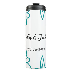 Türkisblaue Hochzeitspaar Name Datum elegant Thermosbecher