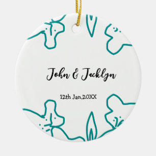 Türkisblaue Hochzeitspaar Name Datum flstylisch Keramik Ornament