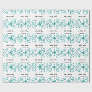 Türkisblaue Hochzeitspaar Name Datum stylish  Geschenkpapier