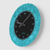 Türkisblaue Imitat mit Lederverzierung Große Wanduhr (Winkel)