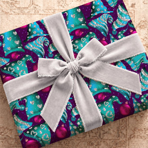 Türkisblaue Imitate Glitzer Gnome Weihnachten Geschenkpapier