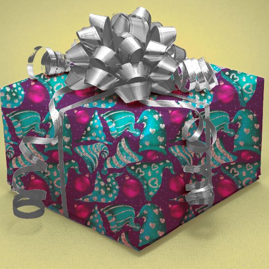 Türkisblaue Imitate Glitzer Gnome Weihnachten Geschenkpapier Set