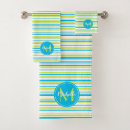 Türkisblaue Kalkstreifen Badhandtuch Set