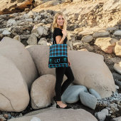 Türkisblaue Karierte Pfauenfedern Monogramm Tasche