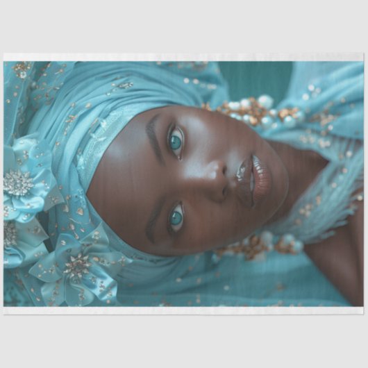 Türkisblaue Kristall-Wärmedekoupage Seidenpapier (Vorderseite)