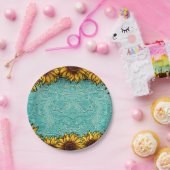 Türkisblaue Ledermotive Sonnenblumen Pappteller (Party)