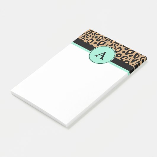 Türkisblaue Leopard Mit Monogramm Druckstelle Hinw Post-it Klebezettel (angewinkelt)