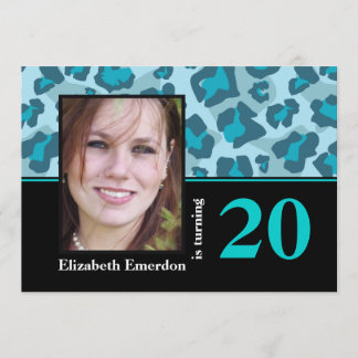Türkisblaue Leoparden drucken zum 20. Geburtstag F Einladung