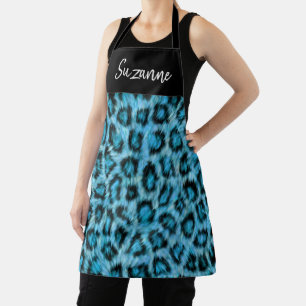 Türkisblaue Leoparden-Punkte für Monogramm Schürze