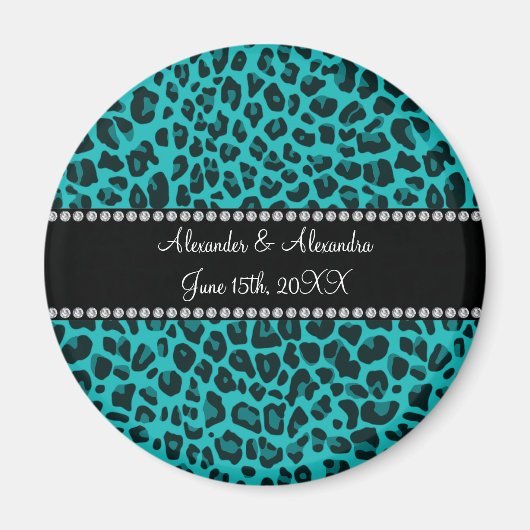 Türkisblaue Leopardenmuster-Gastgeschenke Hochzeit Magnet (Vorne)