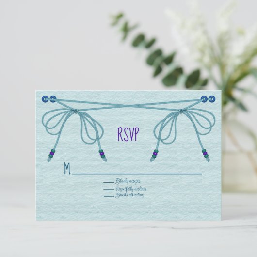 Türkisblaue Liebe Knots Hochzeit RSVP Karte (Stehend Vorderseite)