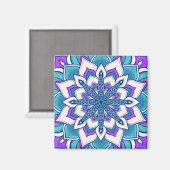 Türkisblaue Lila Blume Mandala Magnet (Vorderseite/Rückseite)