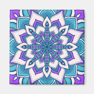 Türkisblaue Lila Blume Mandala Magnet