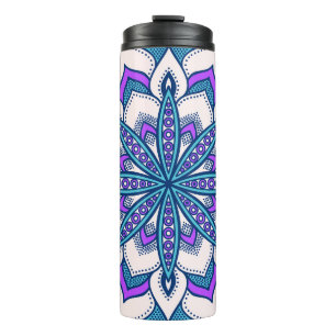 Türkisblaue Lila Blume Mandala Thermosbecher