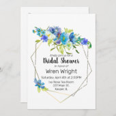 Türkisblaue Lila Blütengoldrahmen Einladung (Vorne/Hinten)