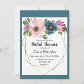 Türkisblaue Lila Blütengoldrahmen Einladung (Vorderseite)