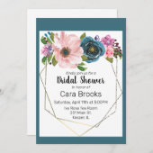 Türkisblaue Lila Blütengoldrahmen Einladung (Vorne/Hinten)