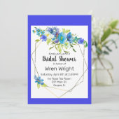 Türkisblaue Lila Blütengoldrahmen Einladung (Stehend Vorderseite)