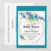 Türkisblaue Lila Blütengoldrahmen Einladung (Vorne/Hinten)