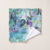 Türkisblaue Lila Schmetterlinge Badhandtuch Set (Waschlappen)