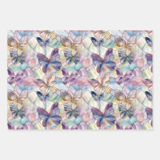 Türkisblaue Lila Schmetterlinge Geschenkpapier Set (Vorderseite 3)