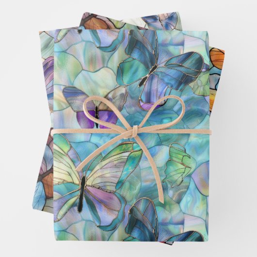 Türkisblaue Lila Schmetterlinge Geschenkpapier Set (Beispiel)
