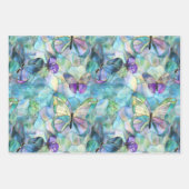 Türkisblaue Lila Schmetterlinge Geschenkpapier Set (Vorderseite)