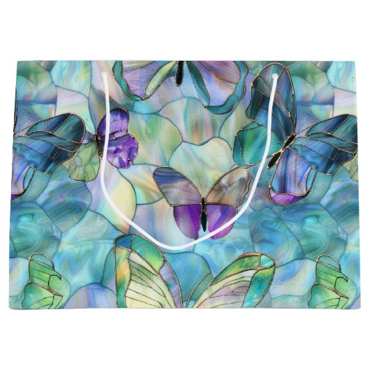 Türkisblaue Lila Schmetterlinge Große Geschenktüte (Vorderseite)