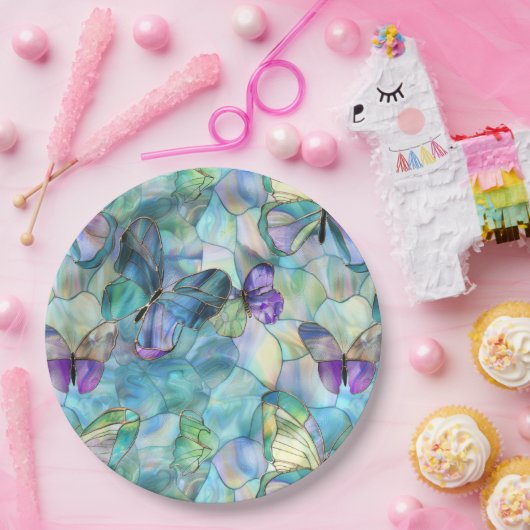 Türkisblaue Lila Schmetterlinge Pappteller (Party)