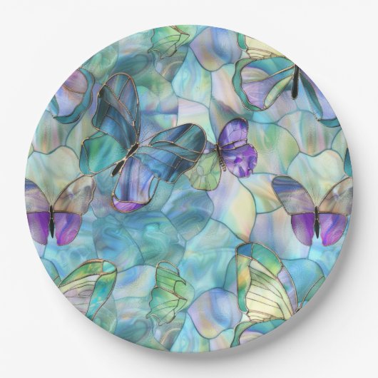 Türkisblaue Lila Schmetterlinge Pappteller (Vorderseite)