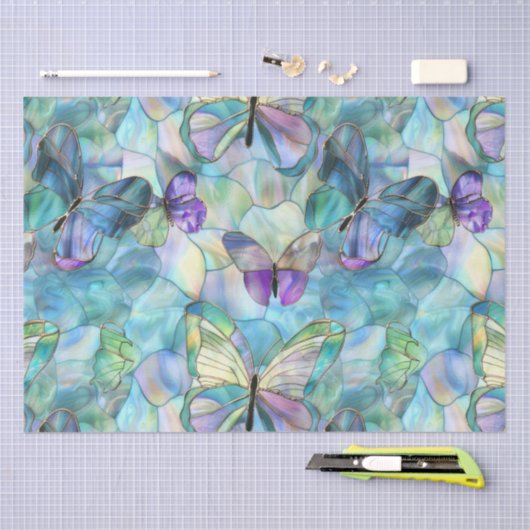 Türkisblaue Lila Schmetterlinge Seidenpapier (Handwerk)