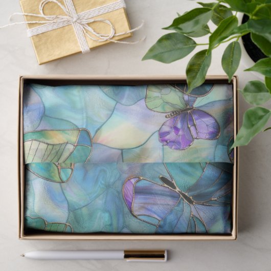 Türkisblaue Lila Schmetterlinge Seidenpapier (Geschenk)