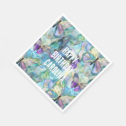 Türkisblaue Lila Schmetterlinge Serviette (Ecke)