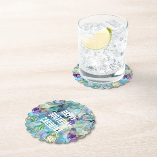 Türkisblaue Lila Schmetterlinge Untersetzer (Vor Ort)