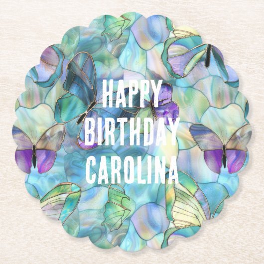 Türkisblaue Lila Schmetterlinge Untersetzer (Vorderseite)