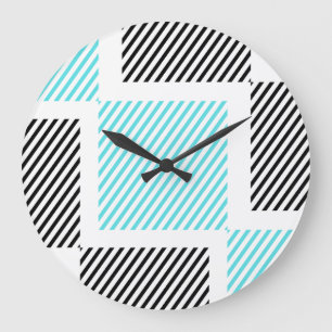 Türkisblaue Linien Quadrate Große Wanduhr