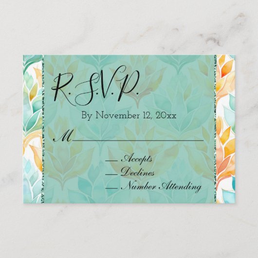 Türkisblaue Mandarine Abstrakte Blumenzange RSVP Begleitkarte (Vorderseite)