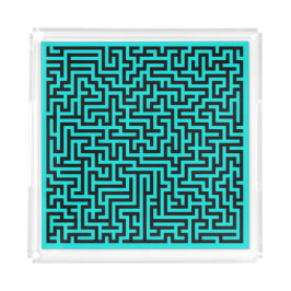 Türkisblaue Maze Lines Akryltusche Acryl Tablett