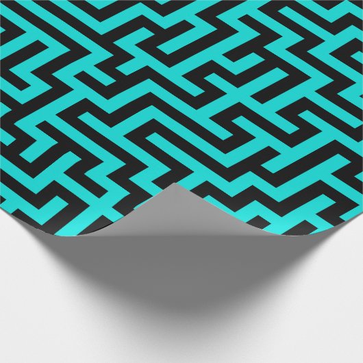 Türkisblaue Maze Lines Geschenkpapier (Ecke)