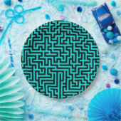 Türkisblaue Maze Lines Pappteller (Party)
