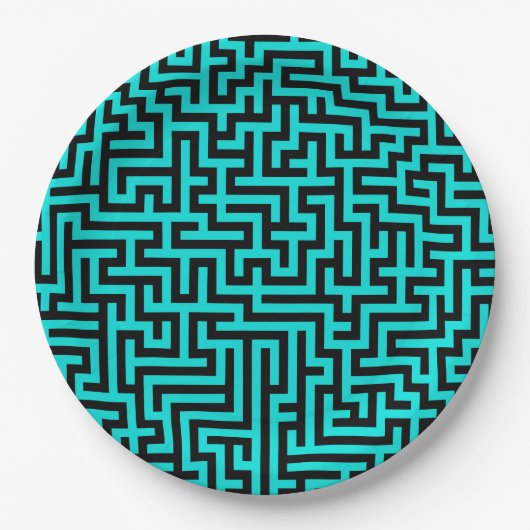 Türkisblaue Maze Lines Pappteller (Vorderseite)