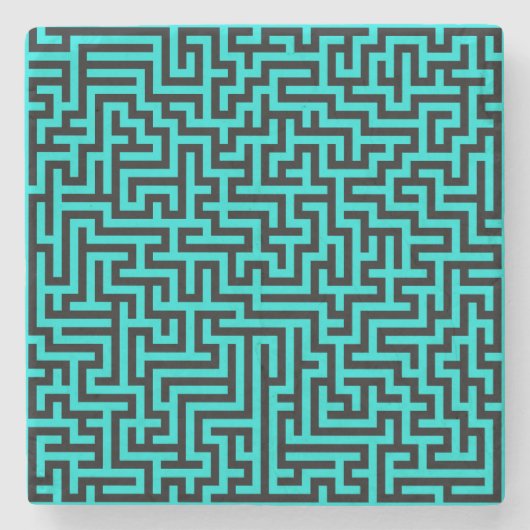 Türkisblaue Maze Lines Steinuntersetzer (Vorderseite)
