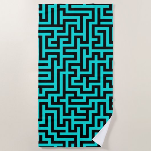 Türkisblaue Maze Lines Strandtuch (Vorderseite)