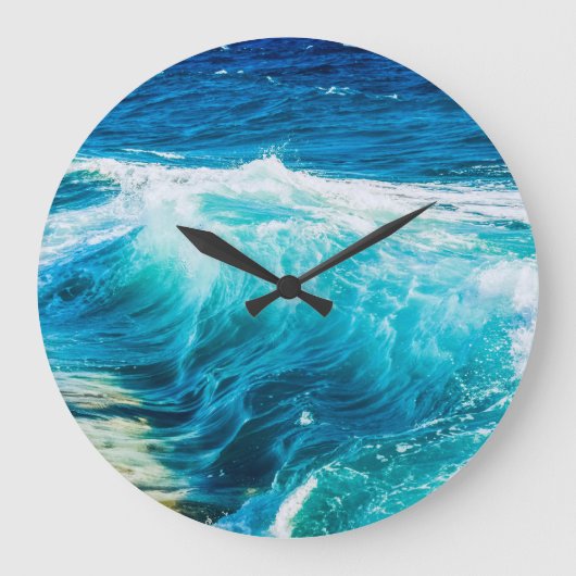 Türkisblaue Meereswellen Große Wanduhr (Vorderseite)
