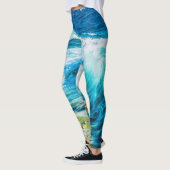Türkisblaue Meereswellen Leggings (Links)