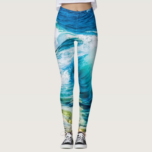 Türkisblaue Meereswellen Leggings (Vorderseite)