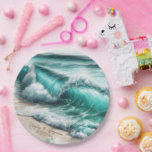 Türkisblaue Meereswellen Personalisierte Hochzeit Pappteller (Party)