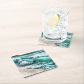 Türkisblaue Meereswellen Personalisierte Hochzeit Rechteckiger Pappuntersetzer (Vor Ort)