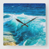 Türkisblaue Meereswellen Quadratische Wanduhr (Vorderseite)